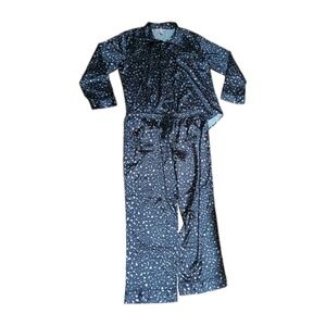 Victoria's Secret Sz XL Afterhours Pajama Set Blue Cheetah Silky Satin Logo